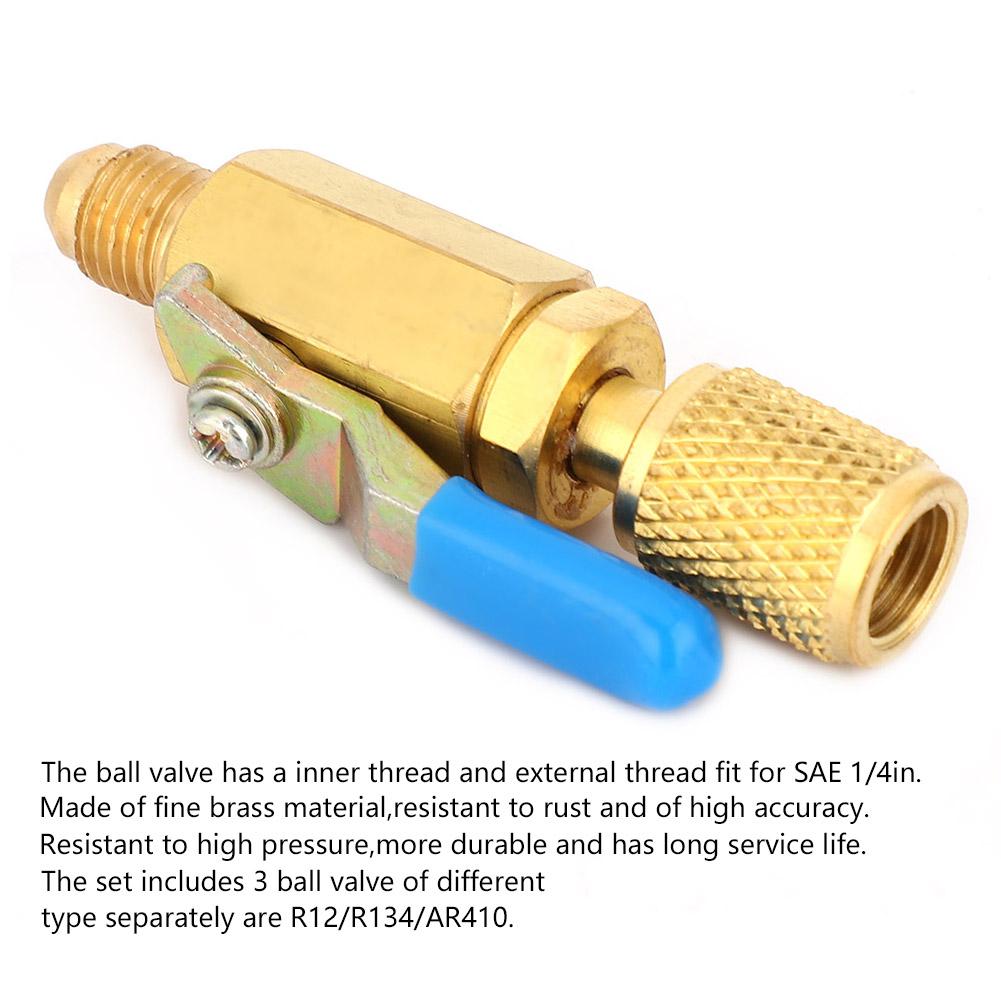3 Stück Kugelhahn R12R134AR410 Kältemittel Kugelhahn Adapter Schalter für 14SAE Außengewinde Innengewinde(14