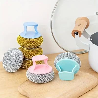 Steel Wire Ball Kitchen Specific Scrubbers Brush Cleaning Brush Cast Iron Pan Long Handle/Short Handle Random Color Stainless Steel  Handmade
