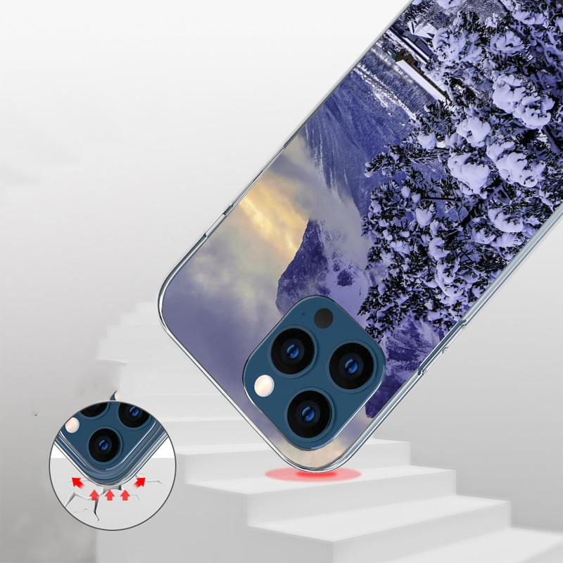 Landscape Winter Light Snow Cover Phone Case For iPhone 16 17 Air 15 14 Pro Max 16E Phone Case 13 Mini 12 11 7 SE 8 Print Patter