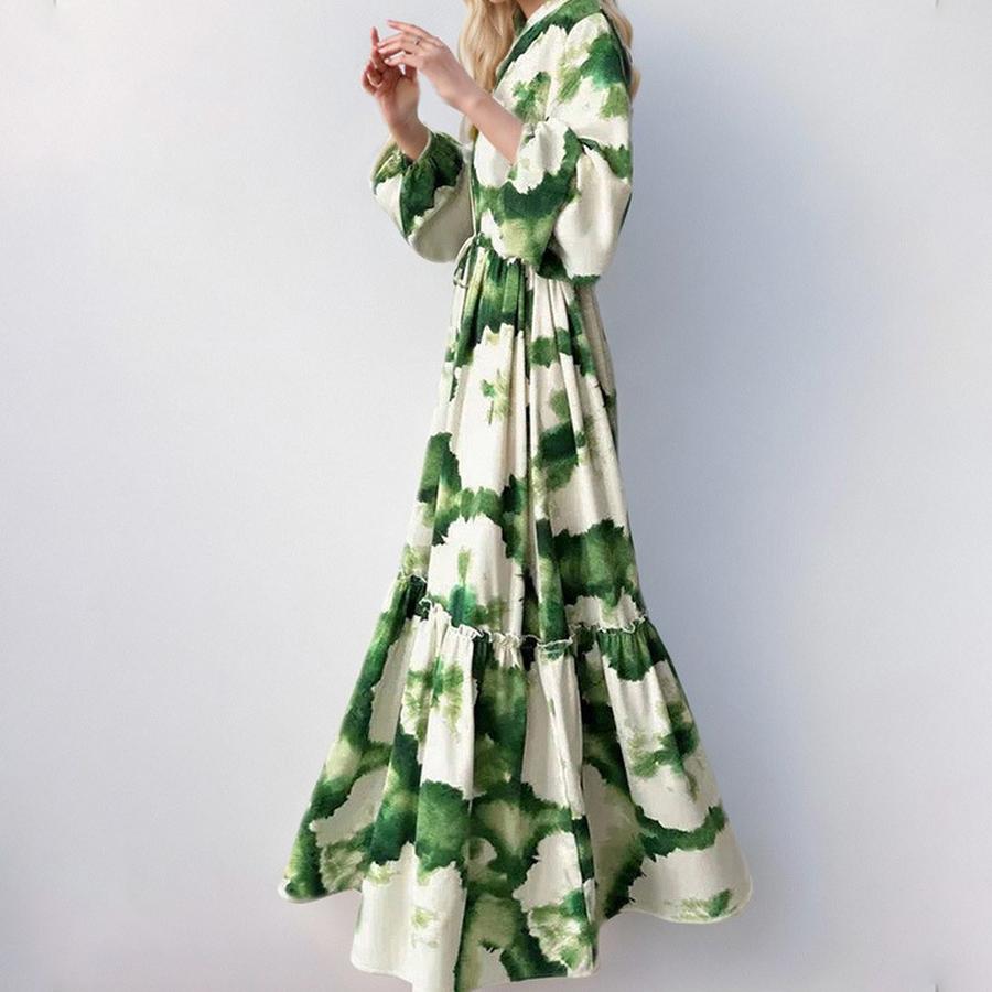 New Women's Fashion Printed Dress V-Neck Maxi Dress