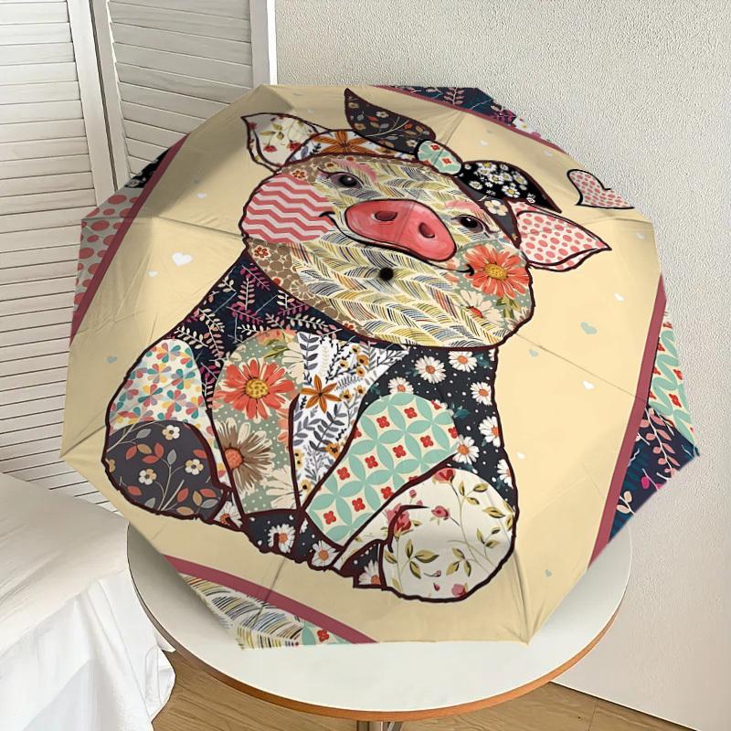 1PC Piggy Pattern Umbrella-8-Rib Reinforced, Automatic Open, Lightweight & Durable, Fashion Accessory for Outdoor, H0383
