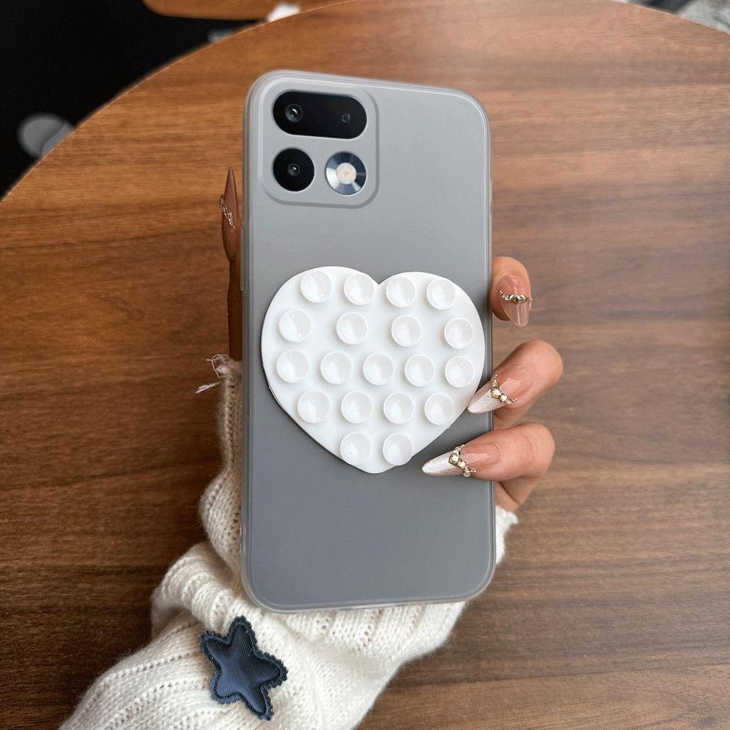 Heart Shape Suction Cup Phone Case for Realme 16 Pro 5G,16 Pro+ 5G Semi Transparent Matte Shockproof Soft TPU Cover