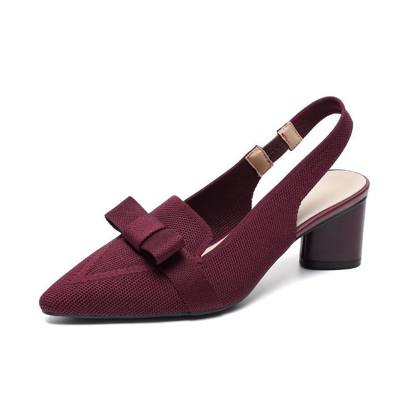 Kadın Sandalet Baotou Sığ Fiyonklu Yüksek Topuklu Düz Renk Yaz Yüksek Topuklu Sandaletler Kadın Kumaş Arka Askılı Kadın Ayakkabıları