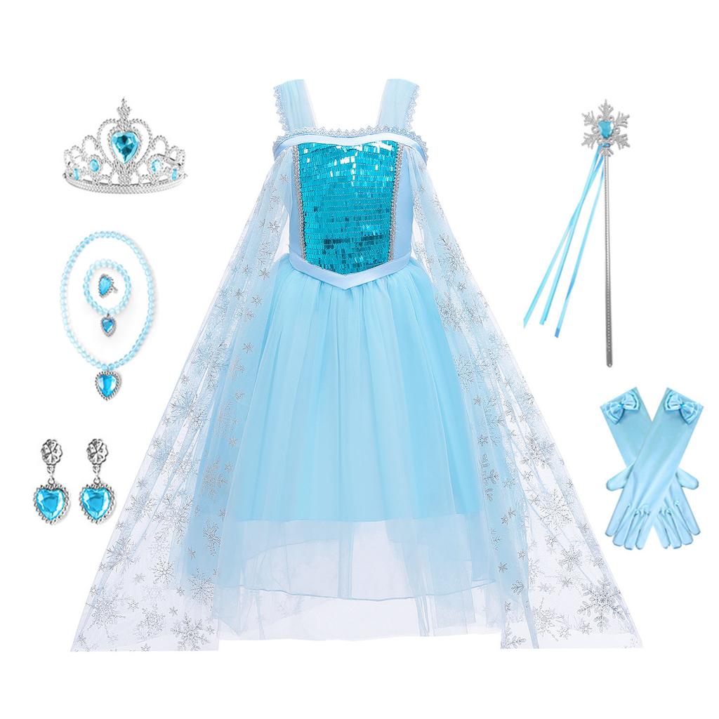 Toddler Little Girls Blue Snow Queen Elsa Birthday Party Cosplay Halloween Easter Dress Girls Stage Performance Holiday Dress