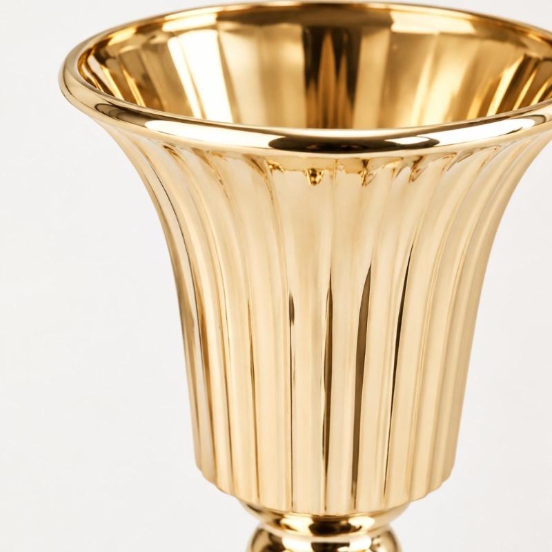 Vases trompettes Support à fleurs Centres de table, Vases urnes avec finition dorée, Corps cannelé et base large pour présentoirs décoratifs d'intérieur