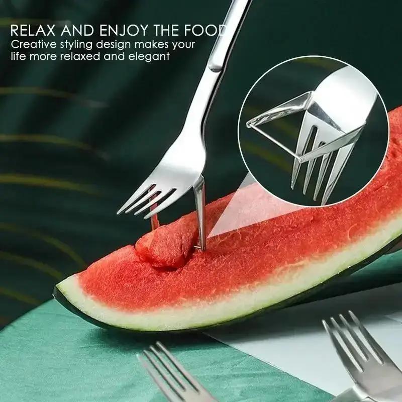Household Kitchen Accessories New Fruit Fork Watermelon Fork Stainless Steel Watermelon Cut Portable Fruit Fork Slicing Knife