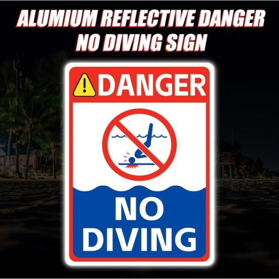 Danger No Diving Sign Weather-proof Heavy Duty Outdoor Yard Beach Pond Swimming Pools Aluminum Warning Sign