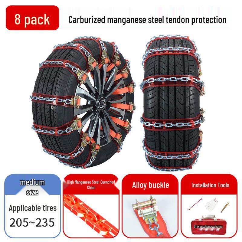 Manganese Steel & Tendon Full Protection Anti-skid Tire Chains for Cars, SUVs, Pickups, Sedans & Off-Road Vehicles