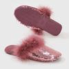 Fashion Luxury Sequins Feather Decoration Flat Slipper Women Cozy Fluffy Soft Bottom Home Slipper Fashion Brand Designer Cotton Slippers