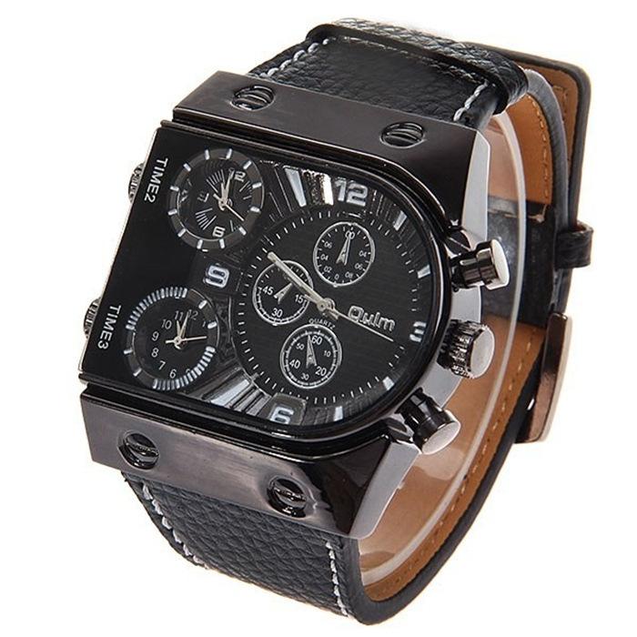 European And American Oulm Oulei Personalized Men'S Belt Casual Business Watch Three Places Time Large Dial Watch