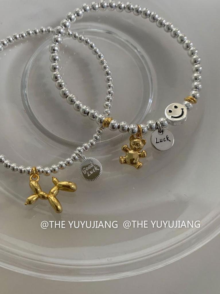 Round Bead Bear & Balloon Dog Bracelet: Women's Hip Hop Wristband