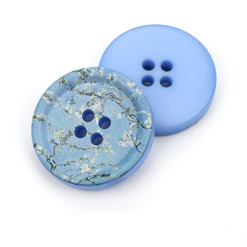 Resin Round 4 Holes Buttons Landscape Print 21Mm-34Mm Diy Handmade Sewing Accessories For Clothing Decorative Buttons Tool 5Pcs