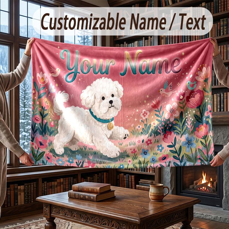 Floral Garden Theme Throw Blanket Custom Name Text Personalized Blanket Soft Cozy Blanket for Home Sofa Bed