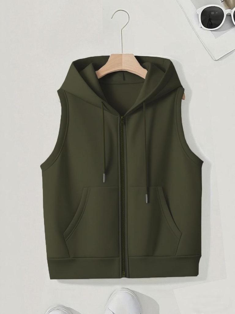 2025 Plus Size Women's Hooded Vest - Trendy, Casual, Loose, Slimming, Sleeveless Zipper Cardigan for Spring/Autumn