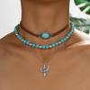Western Beaded Layered Necklace Bohemian Clavicle Chain Turquoise Beads Pendant Necklaces  Gifts