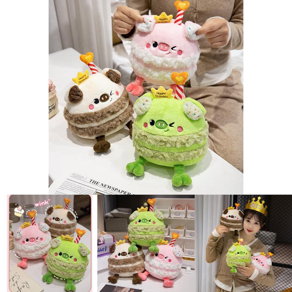 Adorable Cartoon Pig Plush Toy Birthday Cake Candle Stuffed Animal Gift For Kids