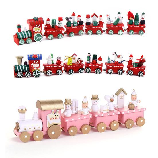 Yousheng Mini Christmas Train Wooden Train Ornament with Mini Snowmen Santa Xmas-themed Train Table Decoration Toy Train Gifts for Kids