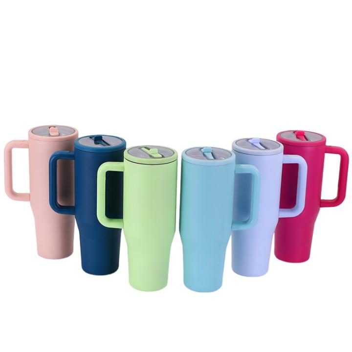 Custom Logo 40oz Stainless Steel Vacuum Insulated Travel Car Beer Coffee Mug Cup Double Walled Tumbler With Flip Straw Handle