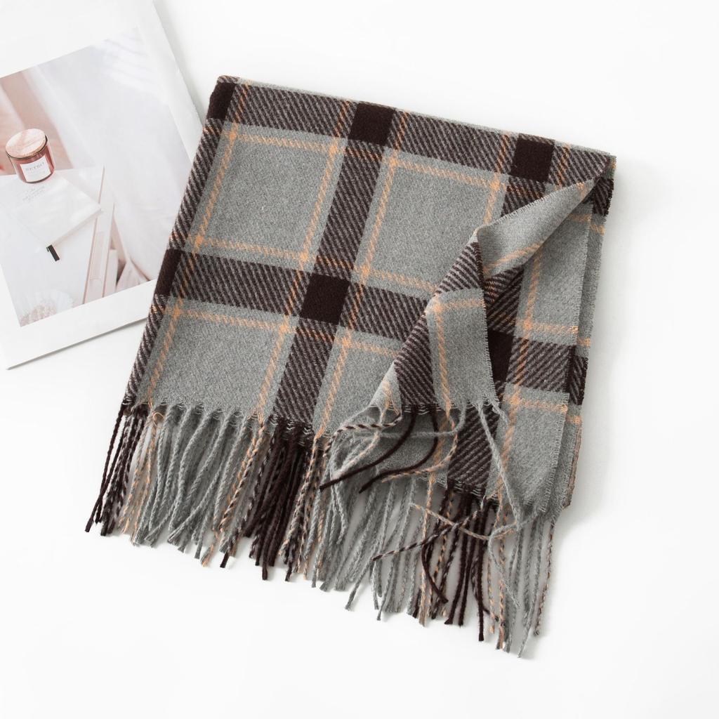 New Retro Maillard Scarf High End Versatile Plaid Thickened Shawl Winter Warm Student Tassel Scarf