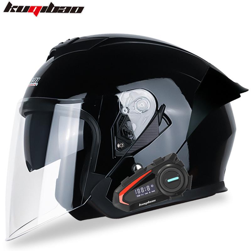 Kuqibao Dual Lens Motorcycle Bluetooth Helmet Motorcycle Helmet Half Helmet Long Range Four Seasons Universal Half Cap