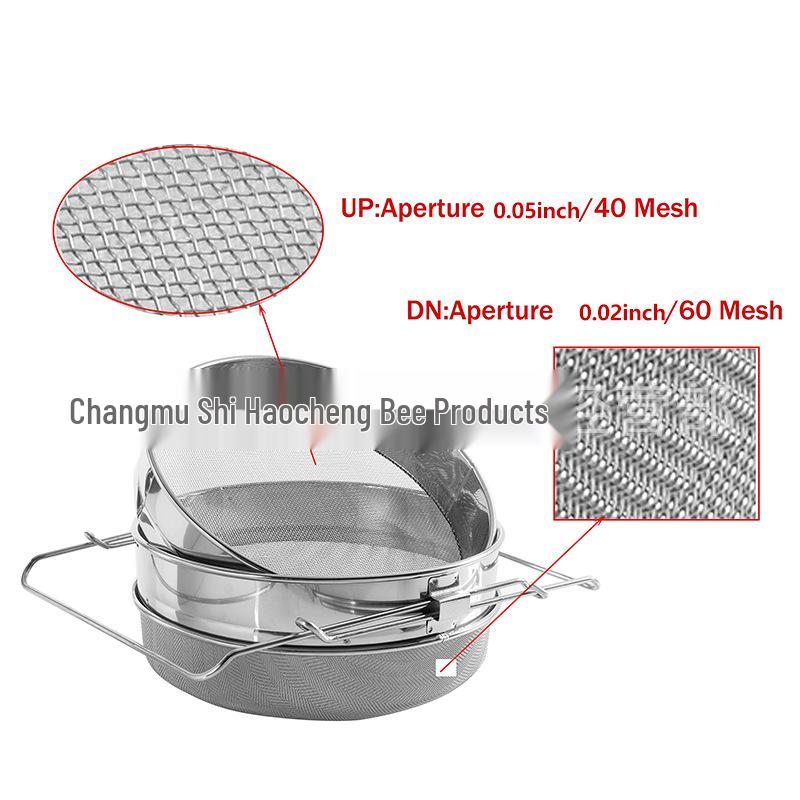 Stainless Steel Double Layer Beekeeping Honey Filter, Upper Layer 40 Mesh, Lower Layer 60 Mesh, Small White Box Packaging