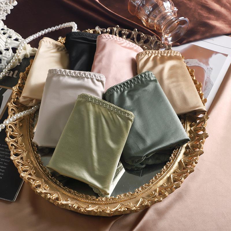 2024 Autumn/Winter Women's High-Waist Silky Satin Hip-Lifting Breathable Cotton Panties with Antibacterial Crotch