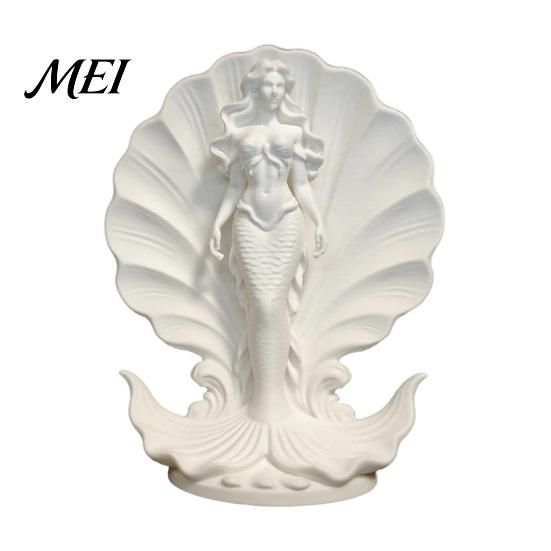 Mermaid Shell Ornament 3D Printed Desktop Ornament, Ocean Style Standing Gift for Dreamy Girls Sculpture, Minimalist Figurine Home Office Tabletop