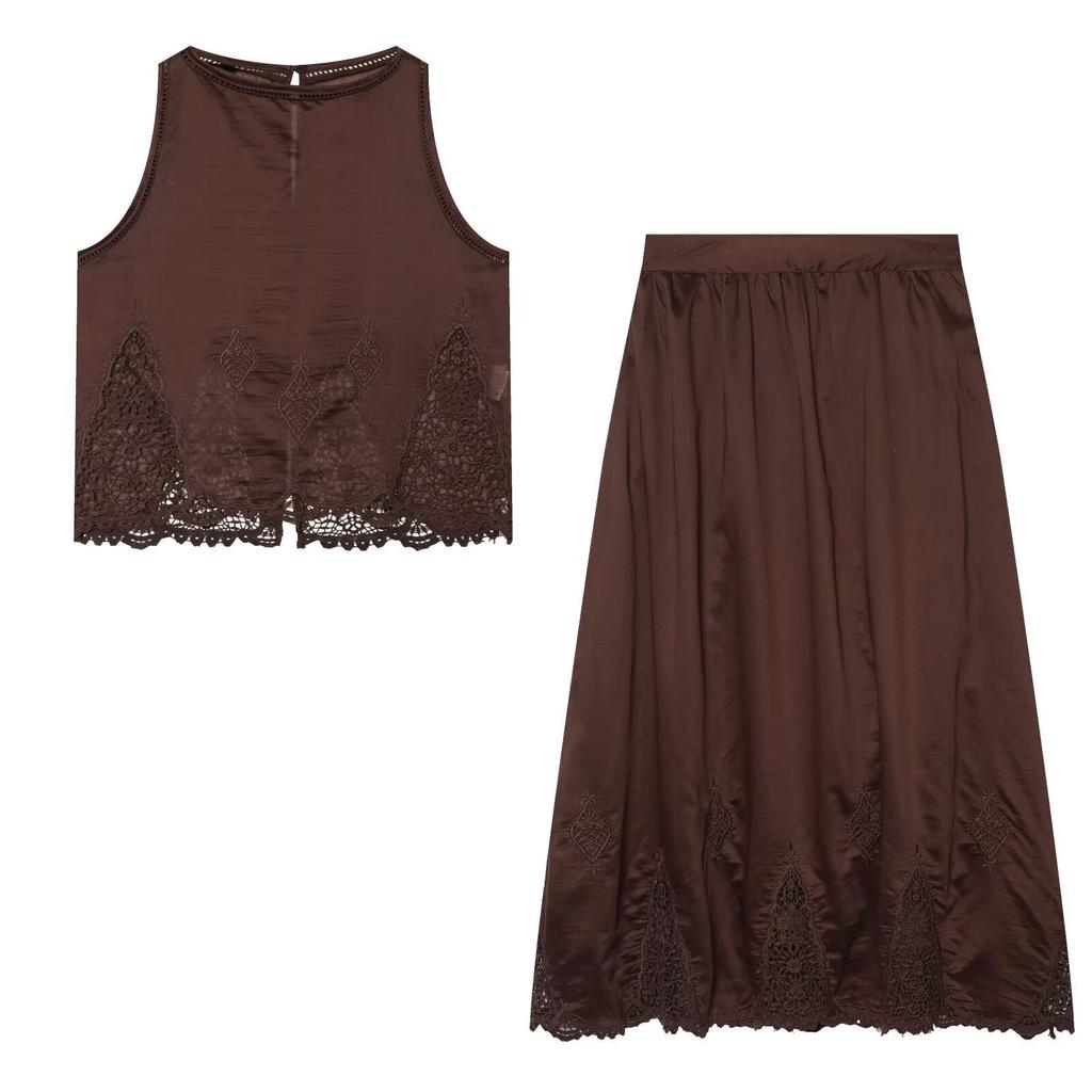 European and American French women's fashion, lace embroidered top skirt set 8741051