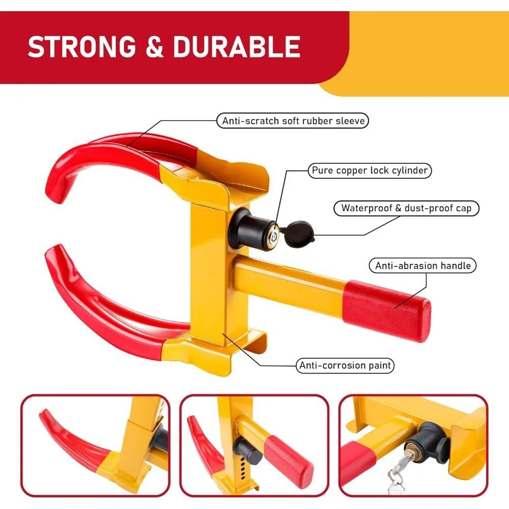 Stainless steel heavy duty tire lock. Nine-hole adjustable. Fits cars trucks RVs trailers bikes motorcycles. Thread Lock3