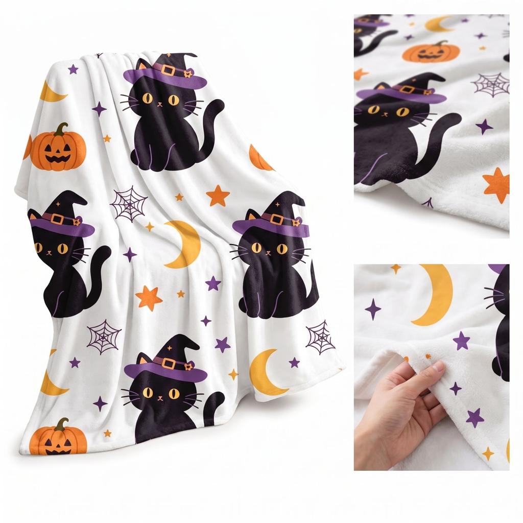 Halloween Flannel Blanket for Bed and Couch - Soft Cozy Lightweight Throw