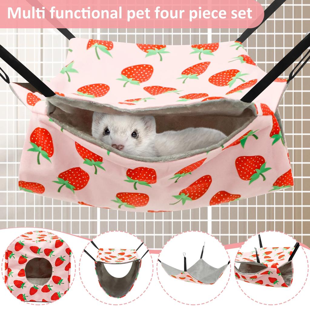 4Pcs Hamster Hammock Set Polyester Ferret Rat Hammock Set Soft Comfortable Hanging Guinea Pig Hideout Bed Small Pet Supplies