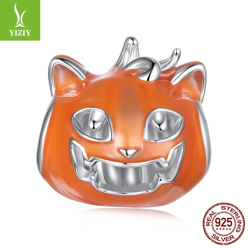 Halloween Luminous Light Dripping Oil Pumpkin Cat Beaded Personality Funny S925 Sterling Silver Beads Loose Beads