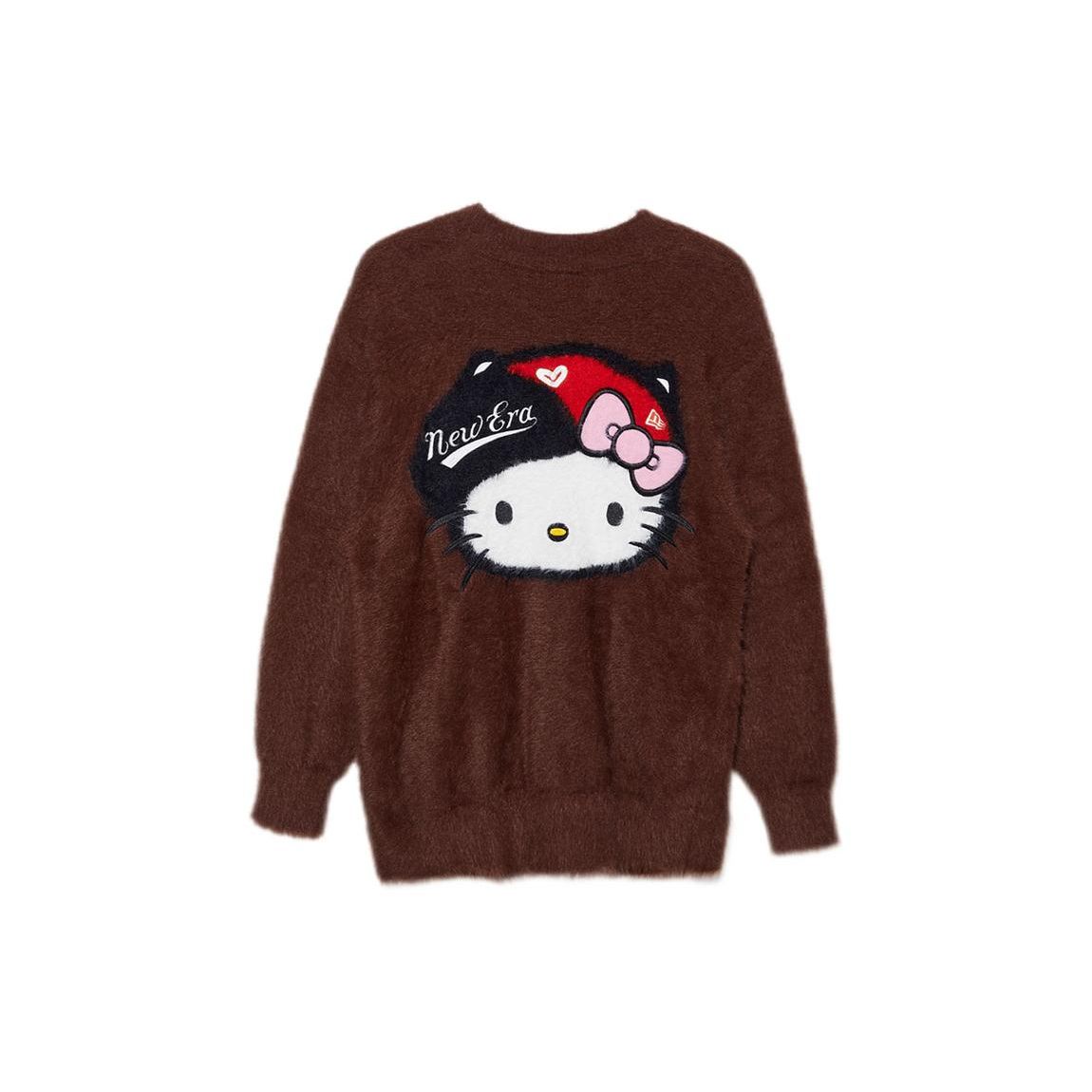 Свитшот с вышивкой Hello Kitty New Era, круглый вырез, унисекс, коричневый 13488940 M black
