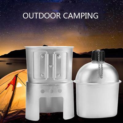 3pcs Cookware Set Ultra-light Aluminum Military Canteen Cup Wood Stove Set with Cover Bag for Camping Hiking Backpacking