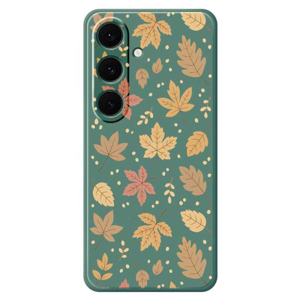

For Samsung Galaxy S25+ Case Leaves Pattern Printing Straight Edge TPU Phone Back Cover Green