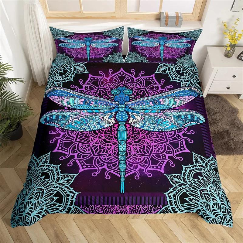 Comforter Dragonfly King Queen Size Chic Animal Comforter Microfiber Bohemia Mandala Bedding Set Flowers Bed