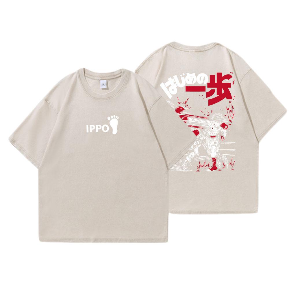 Anime Hajime No Ippo Tshirts Men Vintage Washed T Shirt Harajuku Oversize Cotton Tee Cotton Fashion Streetwear Unisex Top
