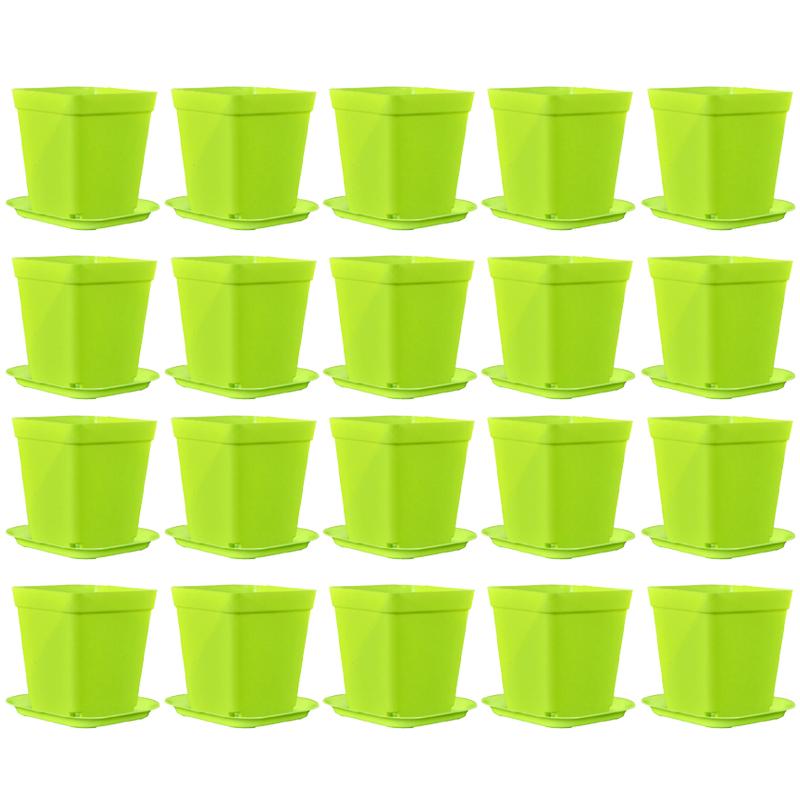 20 Stück/Set Süßigkeitenfarbe 7cm Quadratischer Mini-Blumentopf mit Untertasse Büro Schreibtisch Pflanzenzuchtbehälter Sukkulententopf Garten Baumschulen ZYF