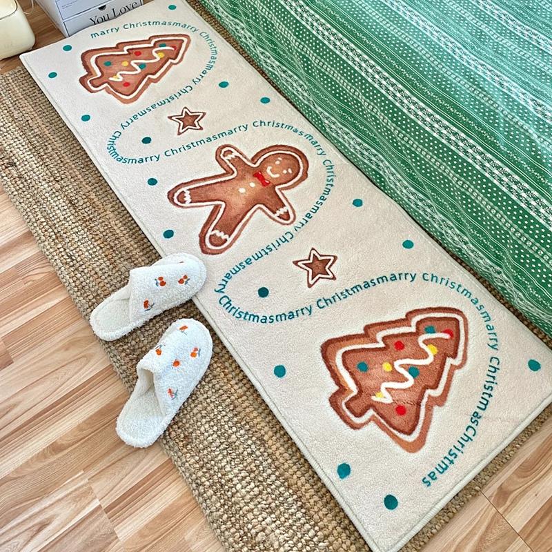 Xmas Faux Cashmere Kitchen Carpet Christmas Tree Bedside Rugs Anti Slip Door Bath Mat Gingerbread Man Floor Mat Navidad Decor