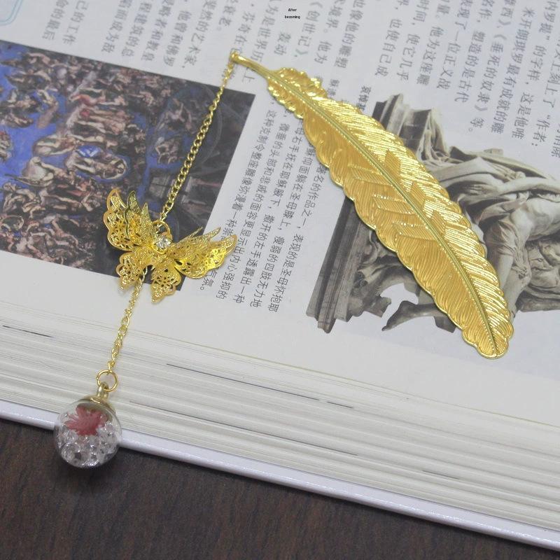 Chinese Cross-border Metal Feather Bookmark: Classical Leaf Vein Design, Creative Stationery, Ancient Style Cultural Gift