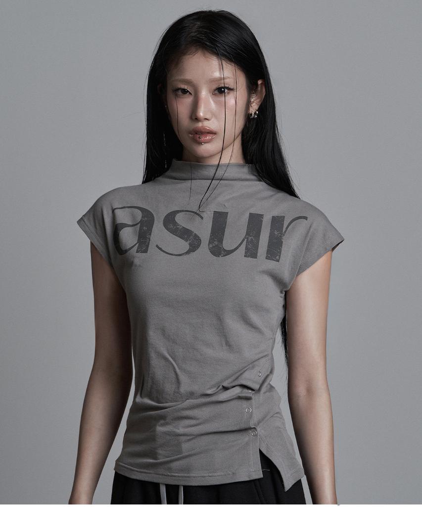 Aejeuyua Side Snap Half-Neck T-Shirt Gray