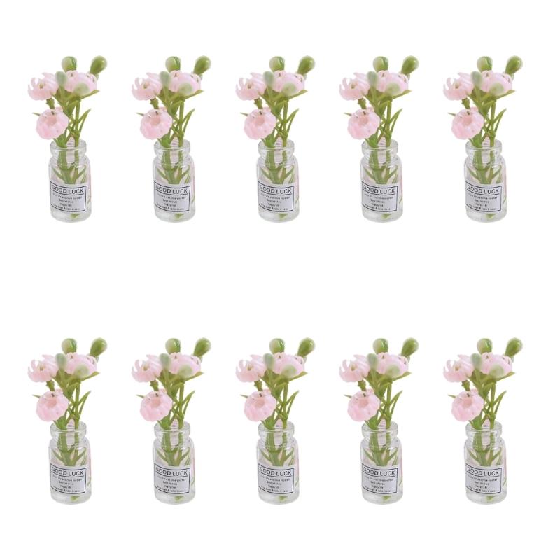 10pc Dashboard Center Console Mount Greenery Decoration Glow Small Figurines Decors Miniature Potted Flowers Ornament