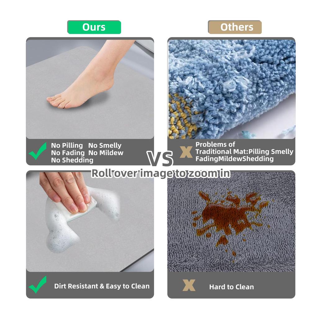 Diatomaceous Earth Non-Slip Quick-Drying Absorbent Bathroom Mat Machine-Washable Thin Bath Mat 15.7” x 23.6” Gray