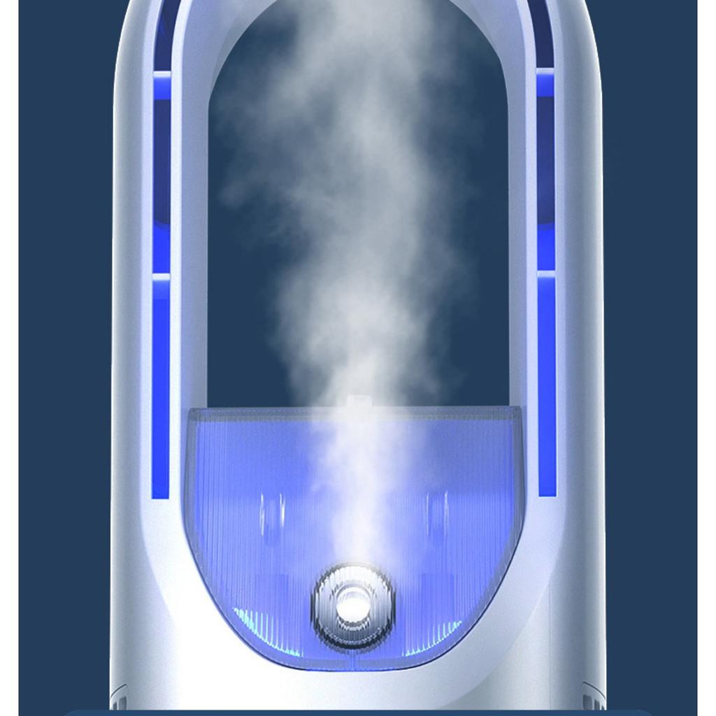 Ventilatore Portatile Aria Condizionata, Ventilatore a Torre USB, Ventilatore da Scrivania Senza Pale - Raffreddamento a Nebbia d'Acqua, Luce Ambientale LED a Sette Colori, Timer e Spegnimento Intelligente