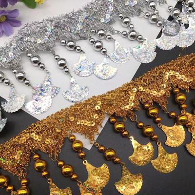 3/5M Gold Silber Pailletten Perlen Quaste Fransen Spitze Trim Für Nähen Bühne Leistung Bekleidung Vorhänge Dekoration DIY Zubehör