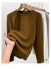 Women's Wool Silk Round Neck Base Layer Shirt - Autumn/Winter 2025 Collection, Velvet-Thickened for Warmth