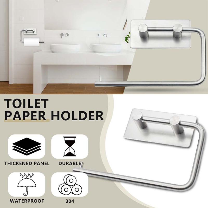 WTEMPO 1PC 2 Sizes 2 Colors Bathroom Paper Towels Rolls Kitchen Tissue Cloth Holder Stainless Steel Non Perforated Self-adhesive Paper Towel Holder