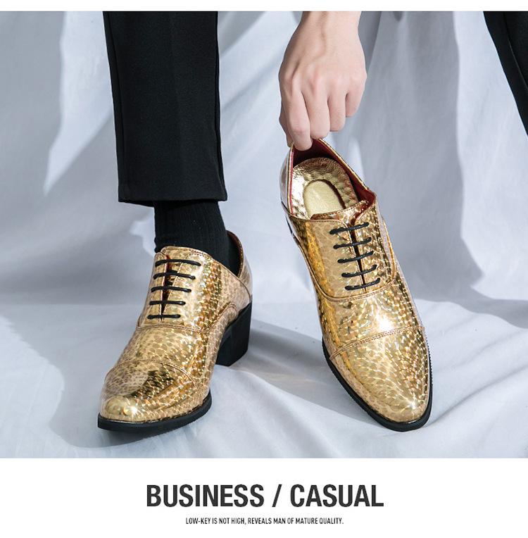 Men's Glossy Leather High Heel Shoes, Large Size, 6cm Height Increase, Trendy Nightclub Style for Spring and Autumn