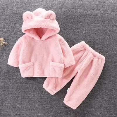 2024 New Kids' Flannel Hooded Pajama Set - Warm Two-Piece Home Suit for Autumn/Winter