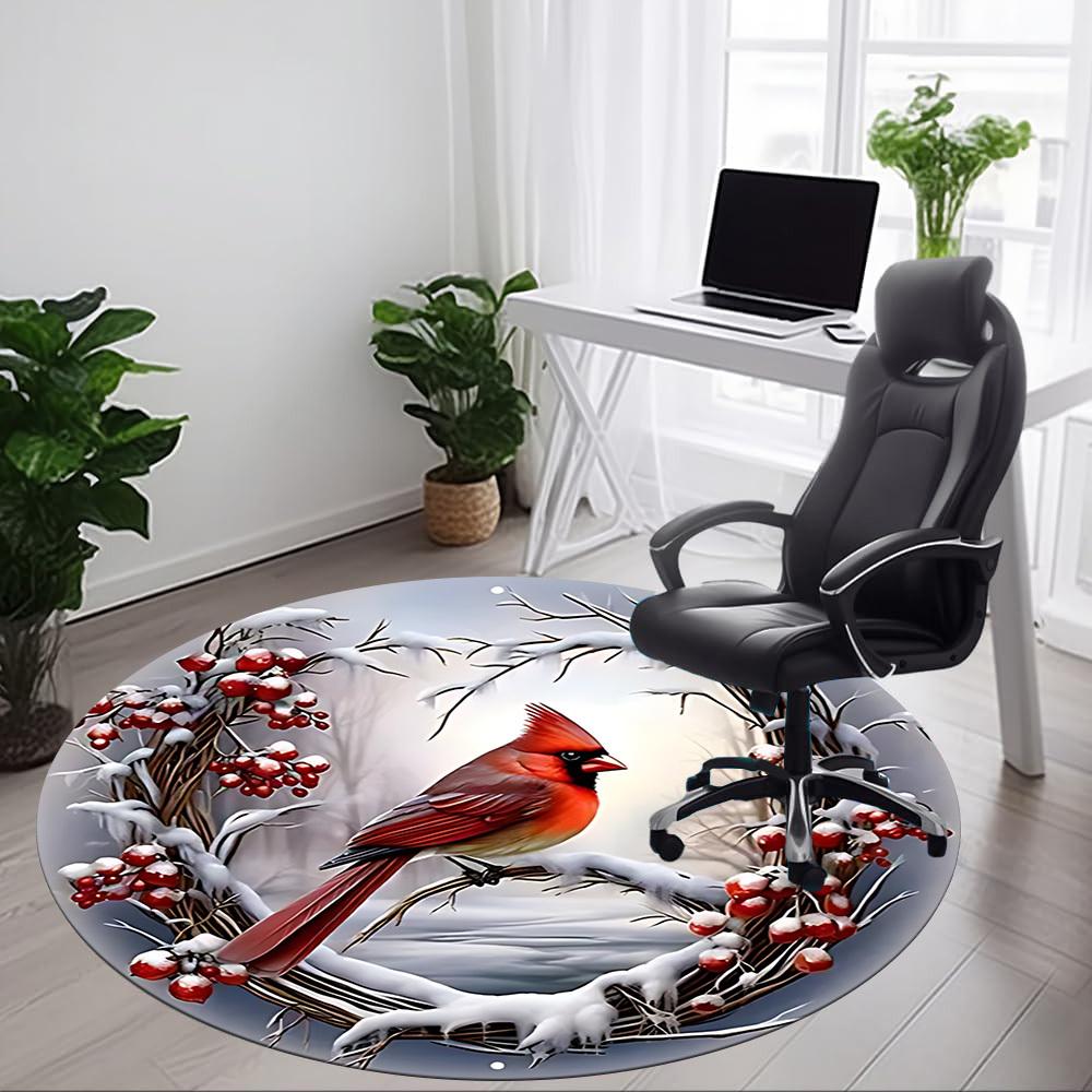 1pc Winter Wreath Chair Carpet for Office, Round Non Slip Durable Large Size Office Carpet, Suitable for Office